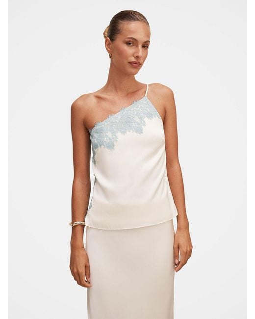 Forever New White Adele One Shoulder Lace Trim Blouse