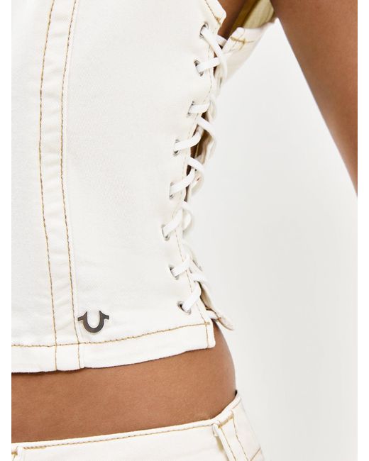 True Religion White Lace Up Denim Top