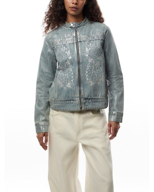 Ed Hardy Blue Rose Skull Butterfly Denim Motocross Jacket