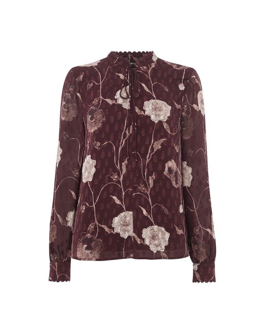 Whistles Purple Floral Dobby Blouse Multi, Wood/Metal