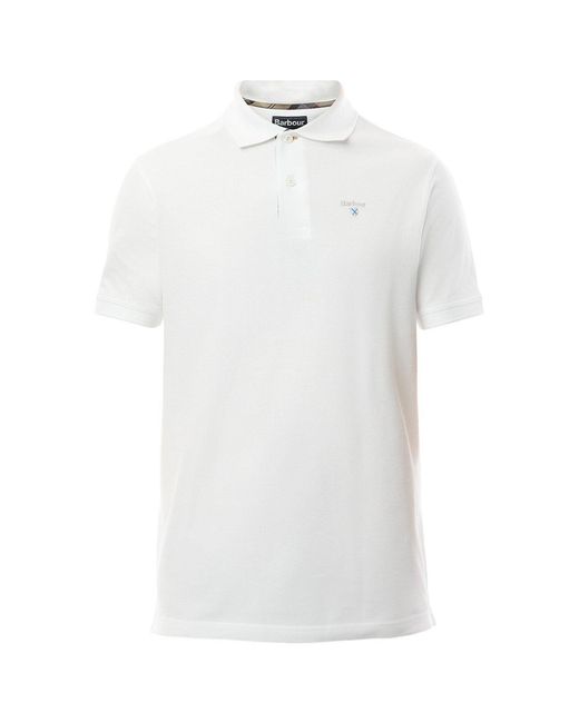 Barbour White Tartan Pique Polo T-Shirt for men