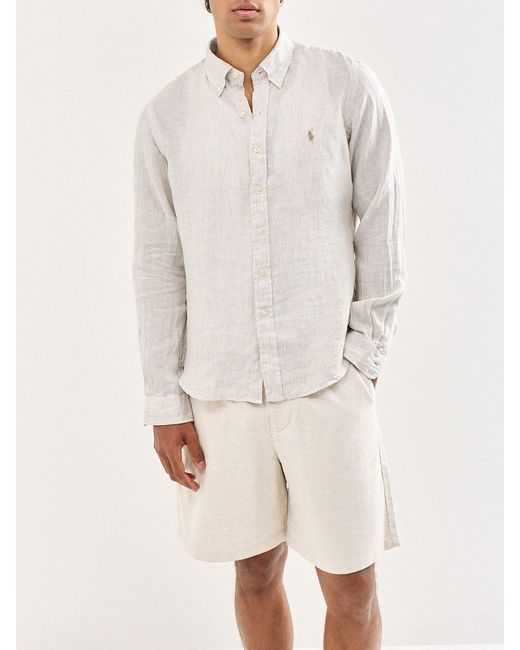 Polo Ralph Lauren White Custom Fit Pin Stripe Shirt for men