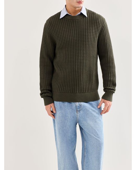 SELECTED Blue Knit Structure Crew Neck for men