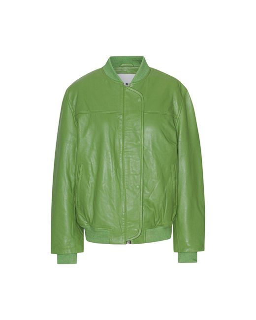 REMAIN Birger Christensen Green Women's Leather Bomber Jacket