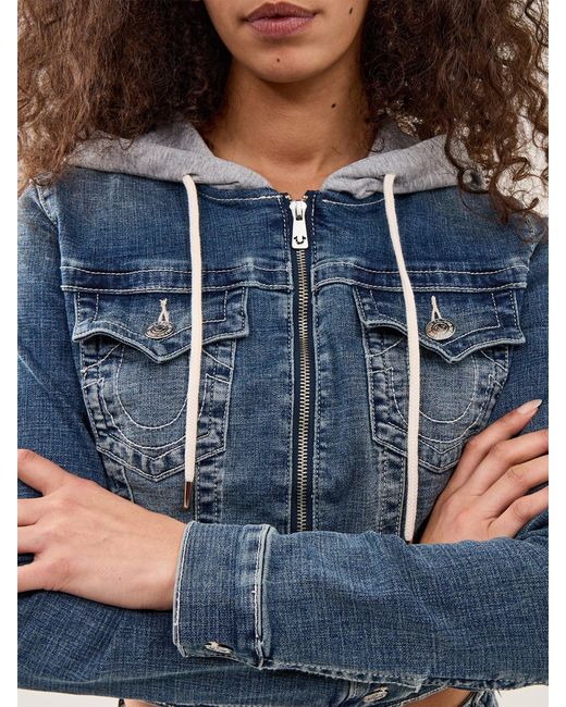 True Religion Blue Shrunken Zip Hoodie Jacket