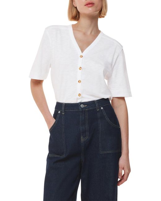 Whistles White Ella V Neck Button Through Tee