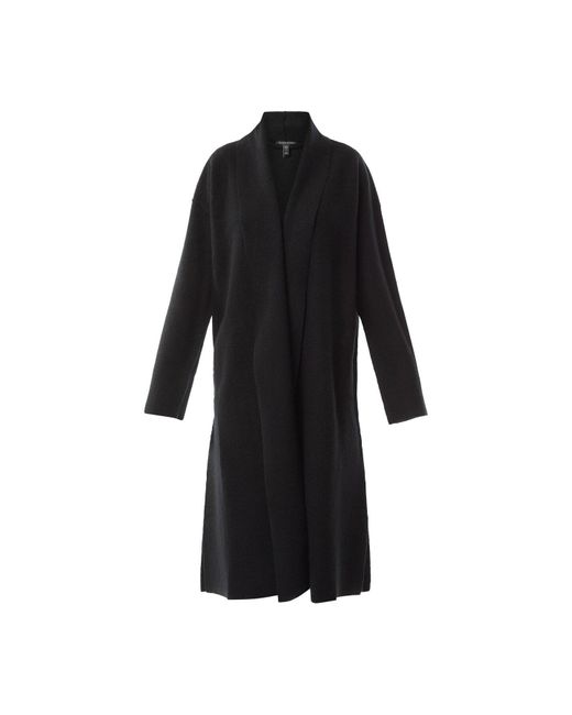 Eileen Fisher Black Women's High Collar Regenerative Wool Coat