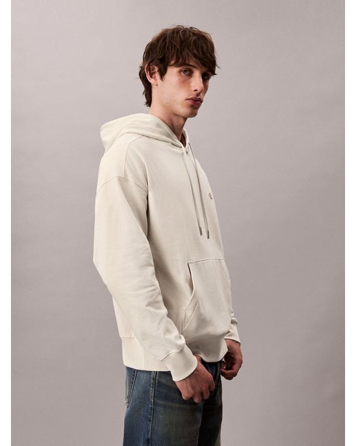 Calvin Klein White Premium Fleece Relaxed Hoodie for men