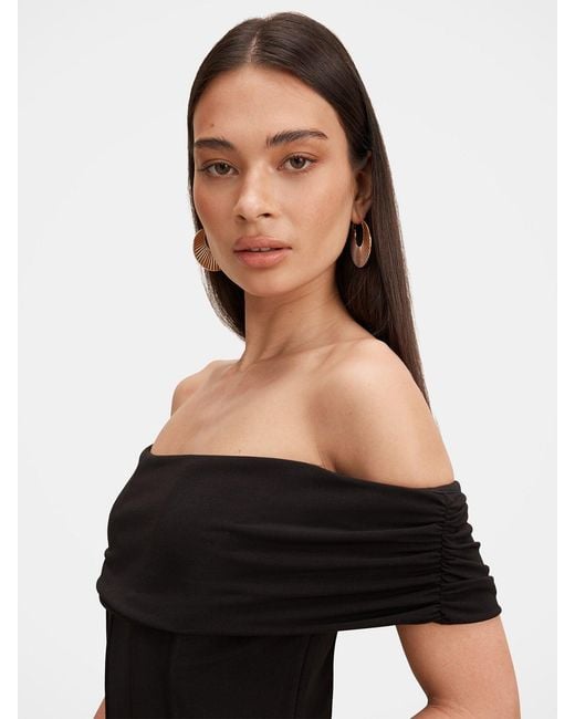 Forever New Black Ania Ruched Bardot Maxi Dress