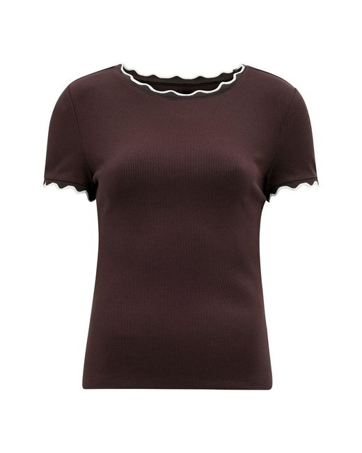 Forever New Brown Rebecca Scallop Trim T-Shirt