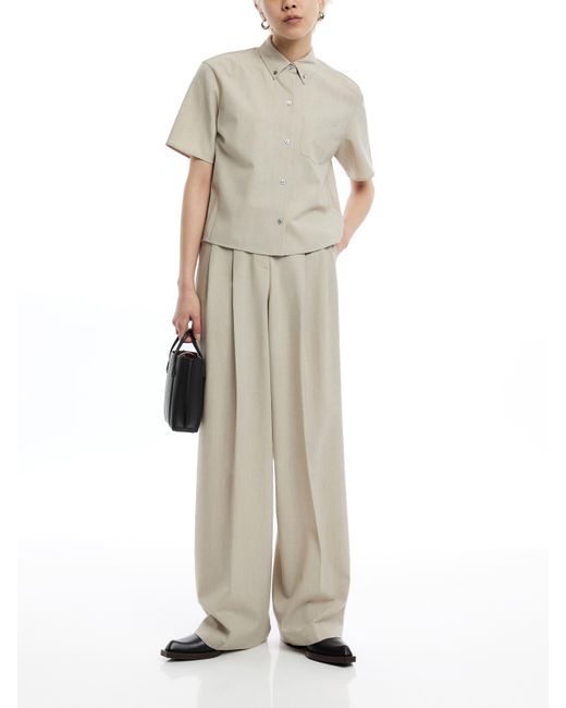 Theory Natural Women's Wide Leg Double Pleat Trouser