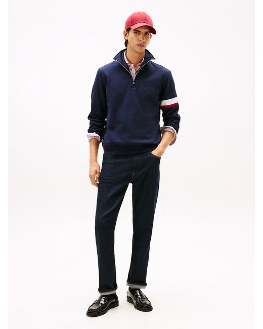 Tommy Hilfiger Blue Quarter-Zip Embossed Logo Jumper for men