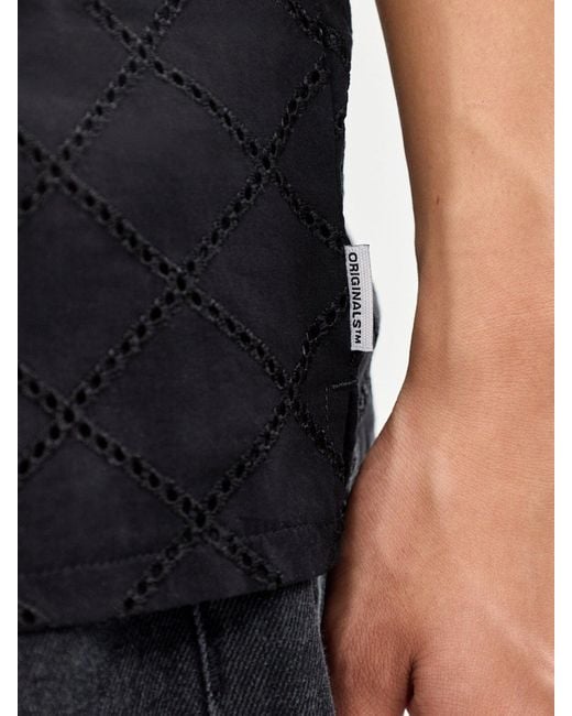 Jack & Jones Black Summer Luke Anglaise Resort Short Sleeve Shirt for men