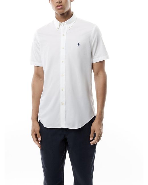 Polo Ralph Lauren White Stretch Poplin Short Sleeves Shirt for men