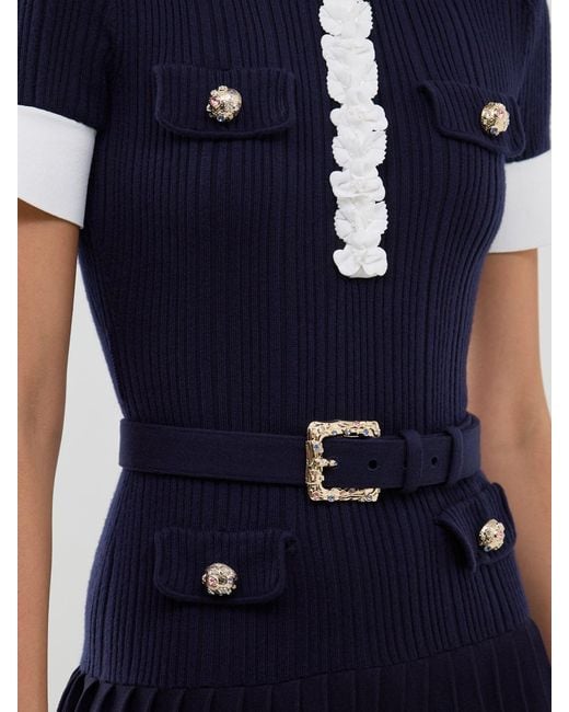 Self-Portrait Blue Rib-Knit Midi Dress