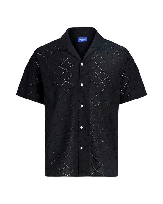 Jack & Jones Black Summer Luke Anglaise Resort Short Sleeve Shirt for men