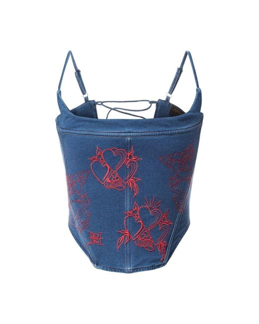 Ed Hardy Blue Rouge Hearts Denim Corset