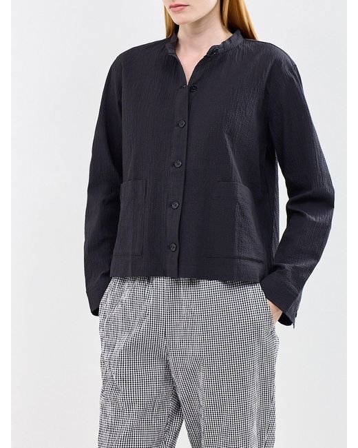 Eileen Fisher Blue Mandarin Collar Jacket