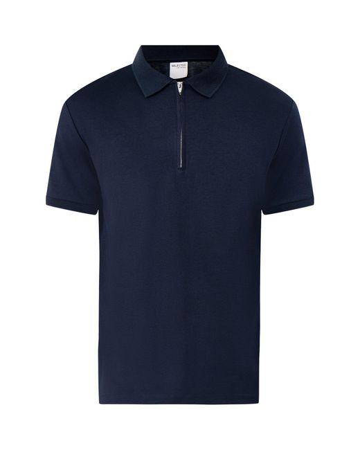 SELECTED Blue Fave Zip Short Sleeves Polo T-Shirt for men
