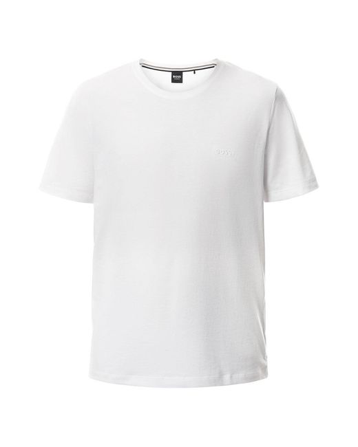 Boss White Embroidered Logo Short Sleeve Stretch T Shirt for men
