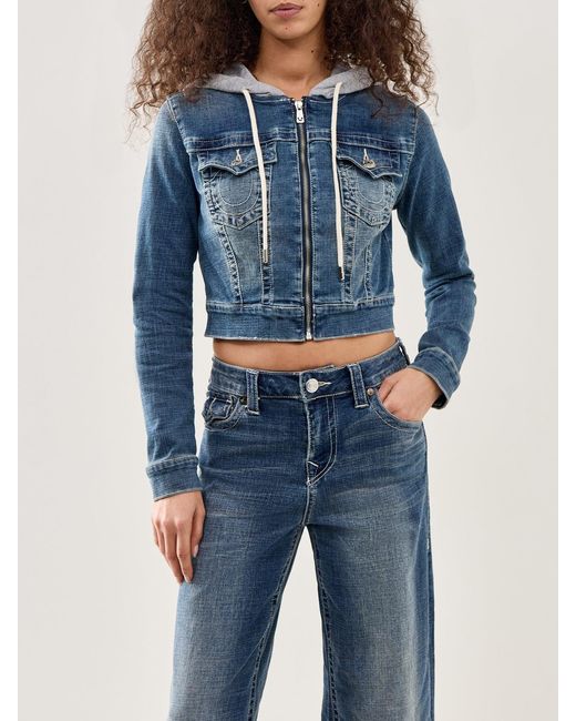 True Religion Blue Shrunken Zip Hoodie Jacket
