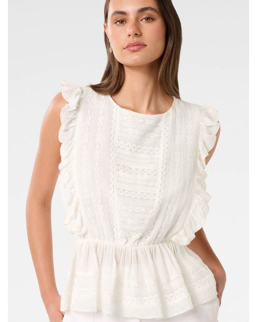Forever New White Rose Ruffle Sleeves Top