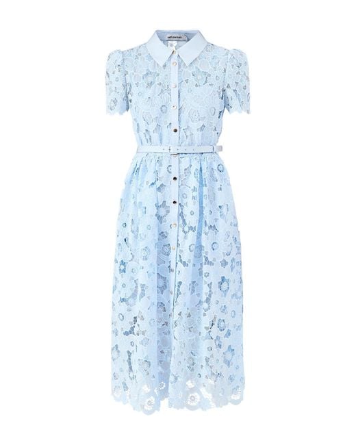 Self-Portrait Blue Lace Collared Midi Shirt Dress