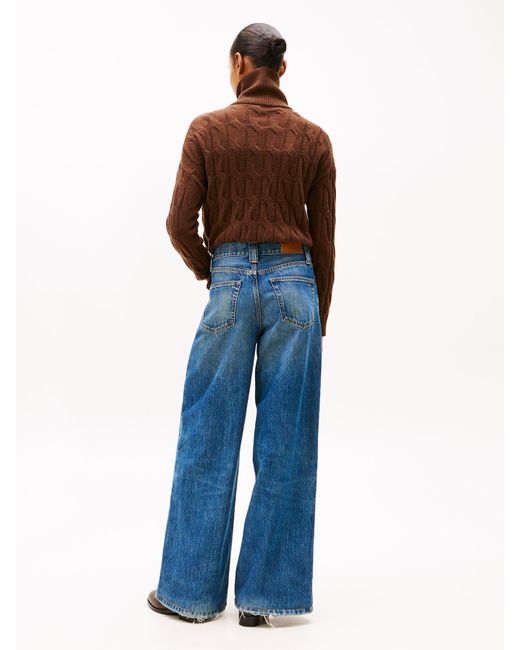 Tommy Hilfiger Blue High Rise Wide Leg Jeans Mid Denim