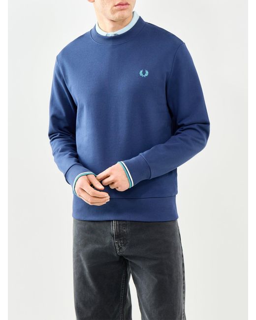 Fred Perry Blue Crew Neck Sweatshirt for men