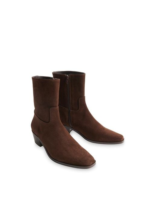 Whistles Brown Suede Block Heel Clean Western Ankle Boots