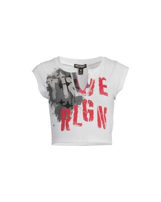 True Religion White Top Notched Neck Ribbed Crop Top