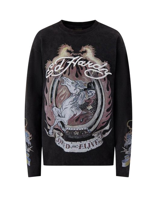 Ed Hardy Black Ride Into Hell Waffle Long Sleeve T-Shirt for men