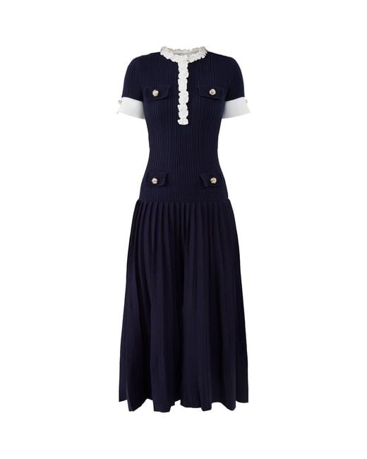 Self-Portrait Blue Rib-Knit Midi Dress