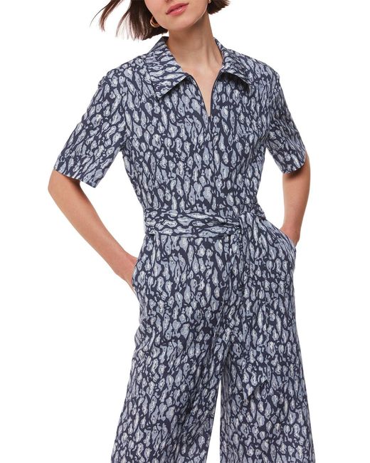 Whistles Blue Women's Leopard Linen Blend Jumpsuit