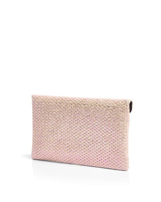 Anna Cecere Pink Women's Raffia Envelope Metallic Clutch With Chain