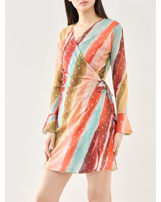 Never Fully Dressed White Sunset Stripe Mini Wrap Dress