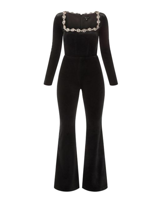 Nadine Merabi Black Kimberly Velvet And Crystal Jumpsuit