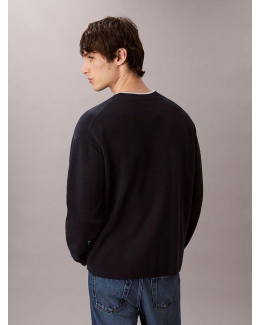 Calvin Klein Blue Embossed Monogram Relaxed Sweater for men