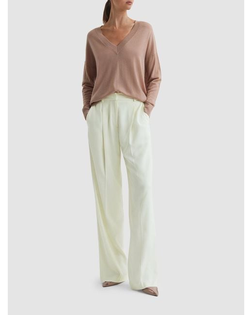 Reiss White Liana Mid Rise Wide Leg Trousers