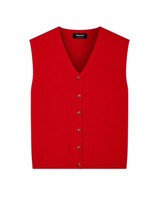 Whistles Red V Neck Button Front Knit Tank