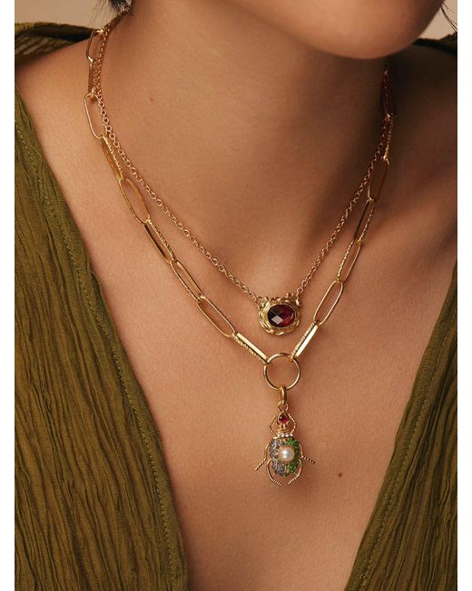 SORU Metallic Women's Scarab Beetle Charm Chain Necklace