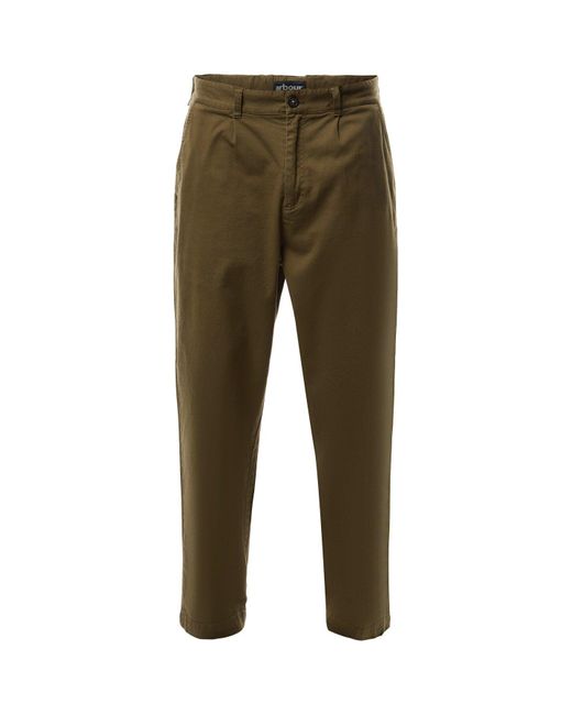 Barbour Green Washed Stretch Twill Relaxed Fit Trousers for men