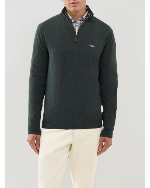 Gant Green Superfine Half-Zip Jumper for men