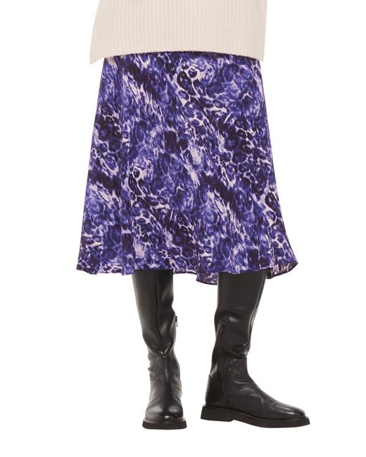 Whistles Purple Glossy Leopard Bias Skirt, Leather
