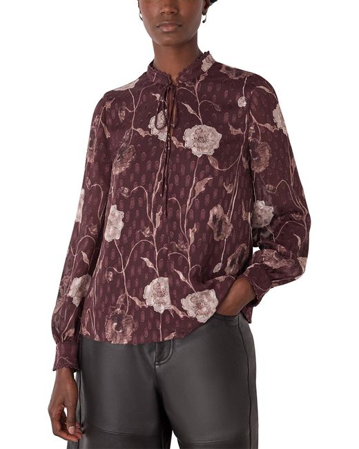 Whistles Purple Floral Dobby Blouse Multi, Wood/Metal