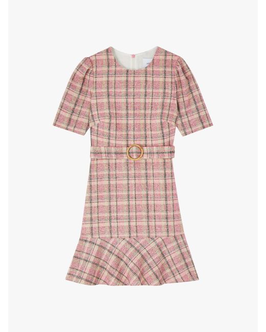 L.K.Bennett Pink Eliza Cotton-Raffia Blend Check Tweed Dress