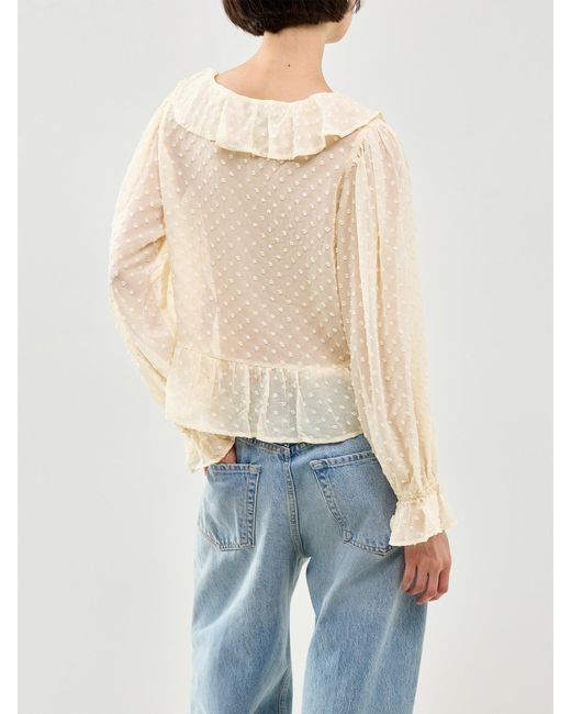 ONLY Natural Isla Long Sleeve Frill Dobby Top Cream
