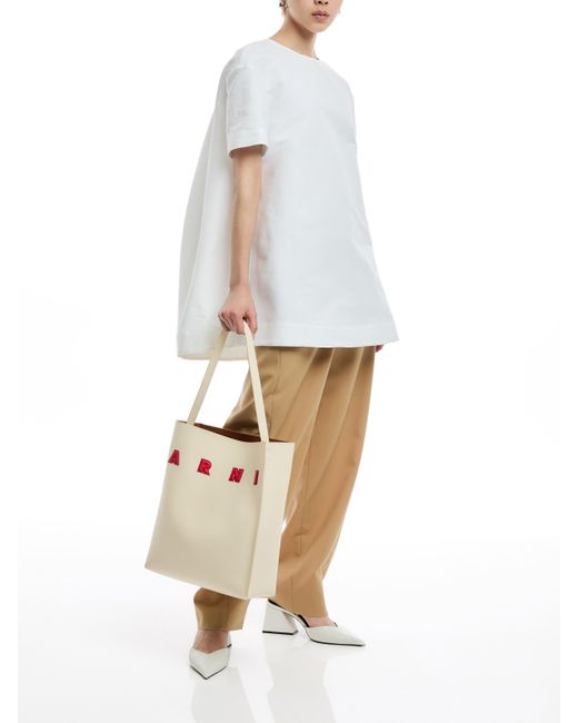 Marni White Women's Cocoon Top With Short Sleeves And Boat Neckline