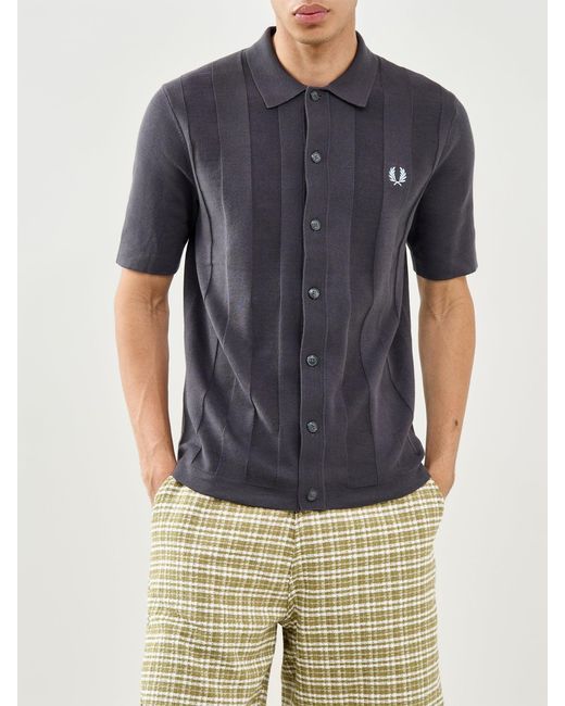 Fred Perry Blue Tonal Vertical Stripe Knitted Shirt for men