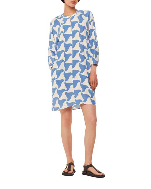 Whistles Blue Spun Triangle-Print Relaxed-Fit Woven Mini Dress